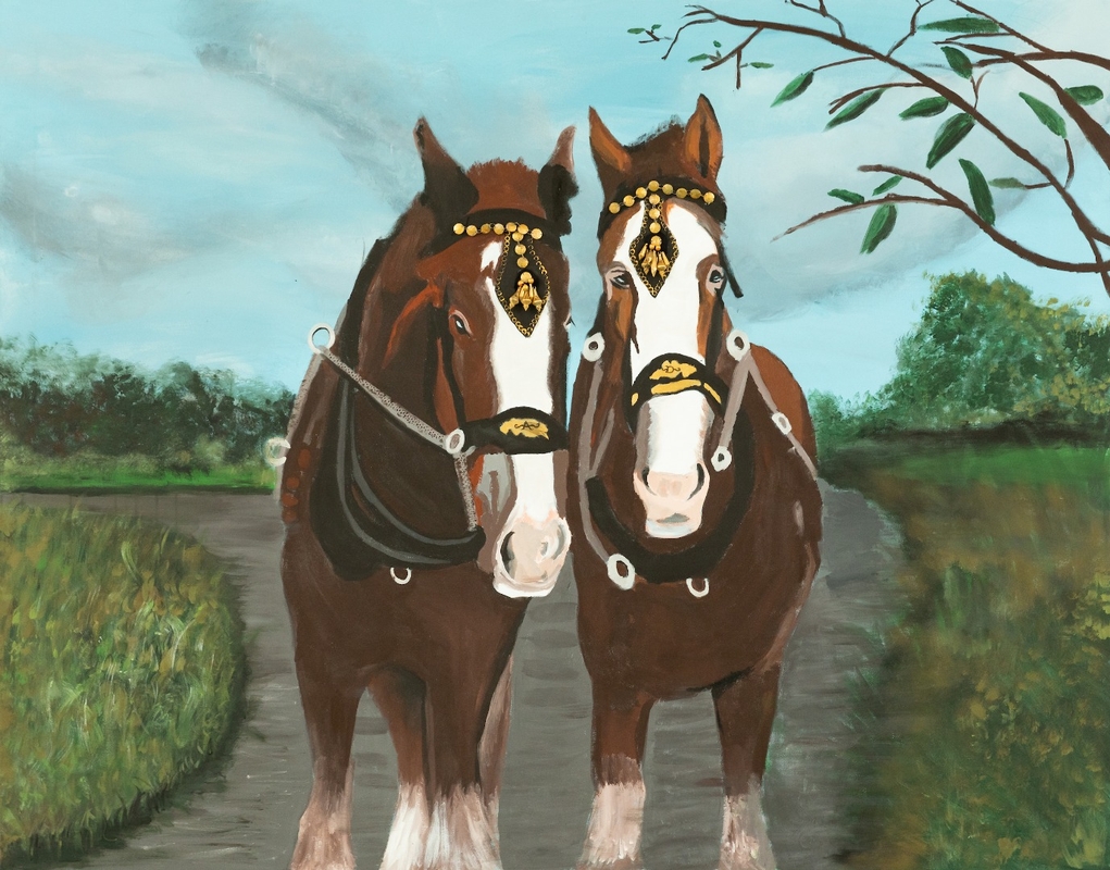 two horses stand together